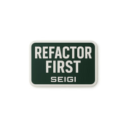 Naklejka Refactor First – winylowa matowa 70×50 mm